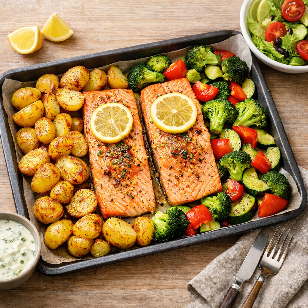 Zalm uit de oven met krieltjes en groenten