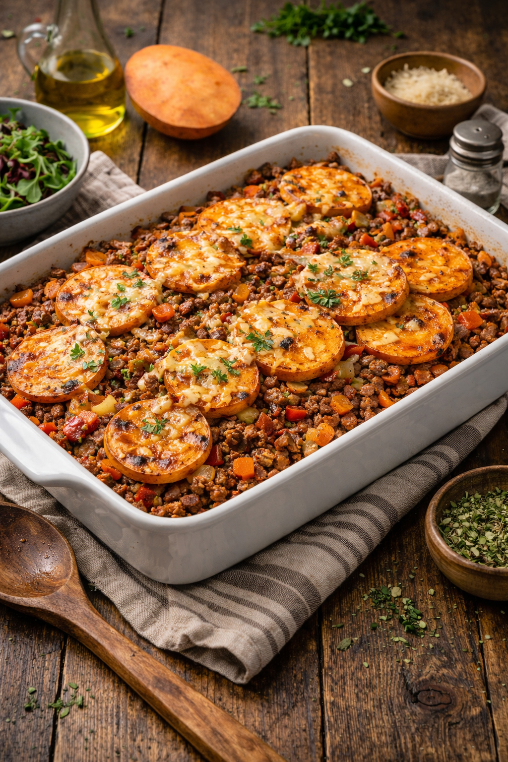 Ovenschotel met zoete aardappel en gehakt