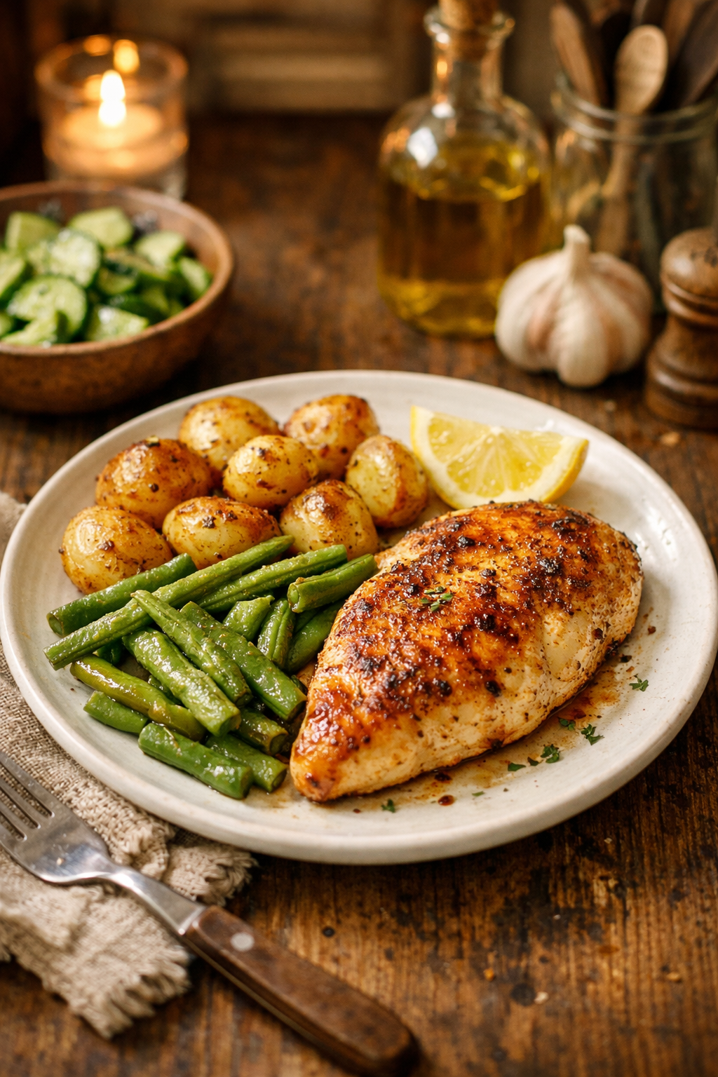 Kipfilet met aardappeltjes en sperziebonen