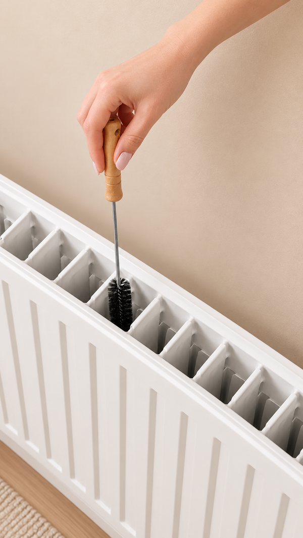 Flexibele radiatorborstel met houten handvat
