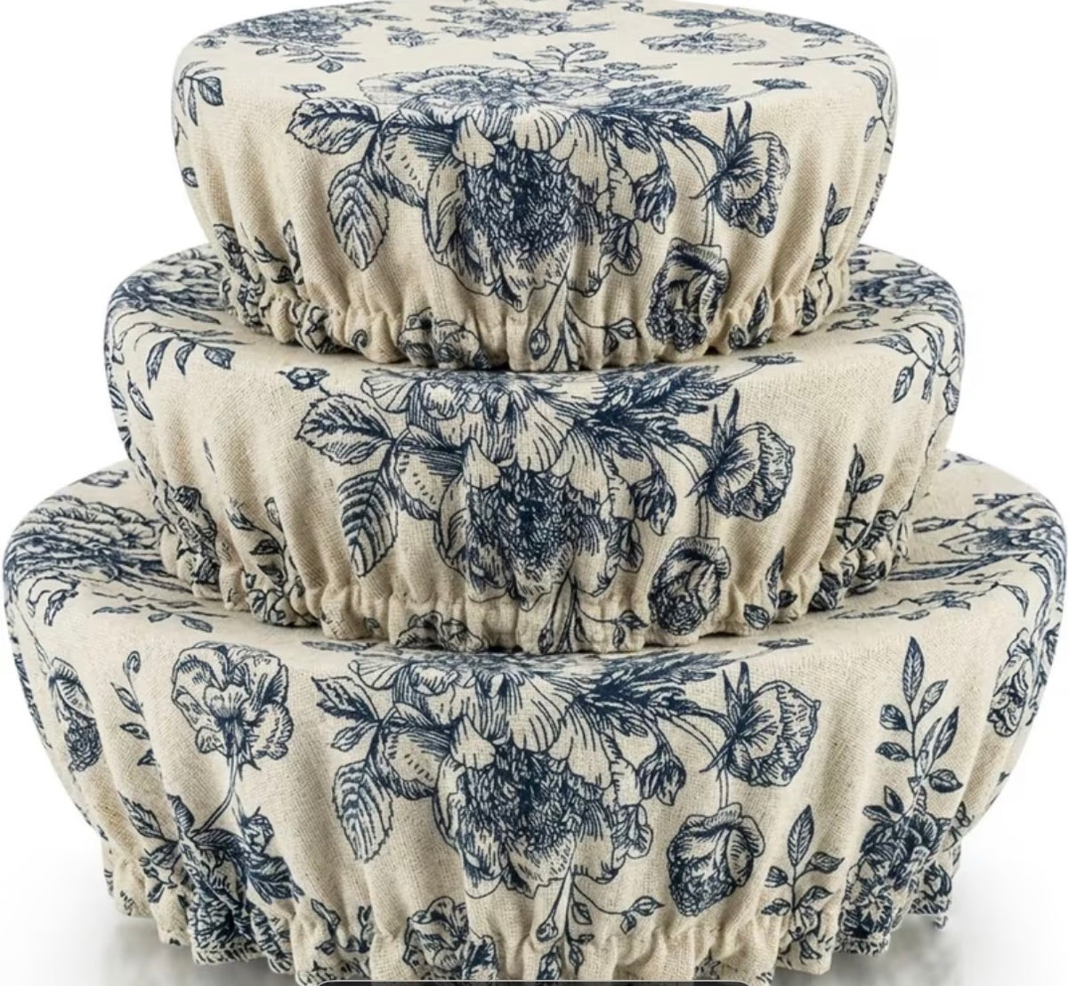Drie herbruikbare afdekhoezen met blauwe bloemenprint