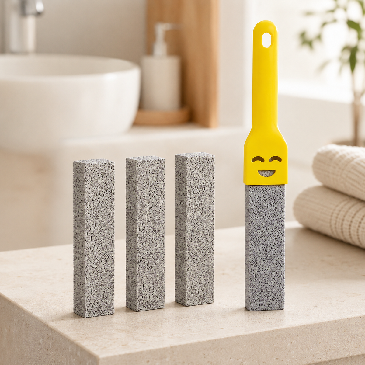 Puimsteen met handvat en vier stenen uit De Kleine Schoonmaakreset